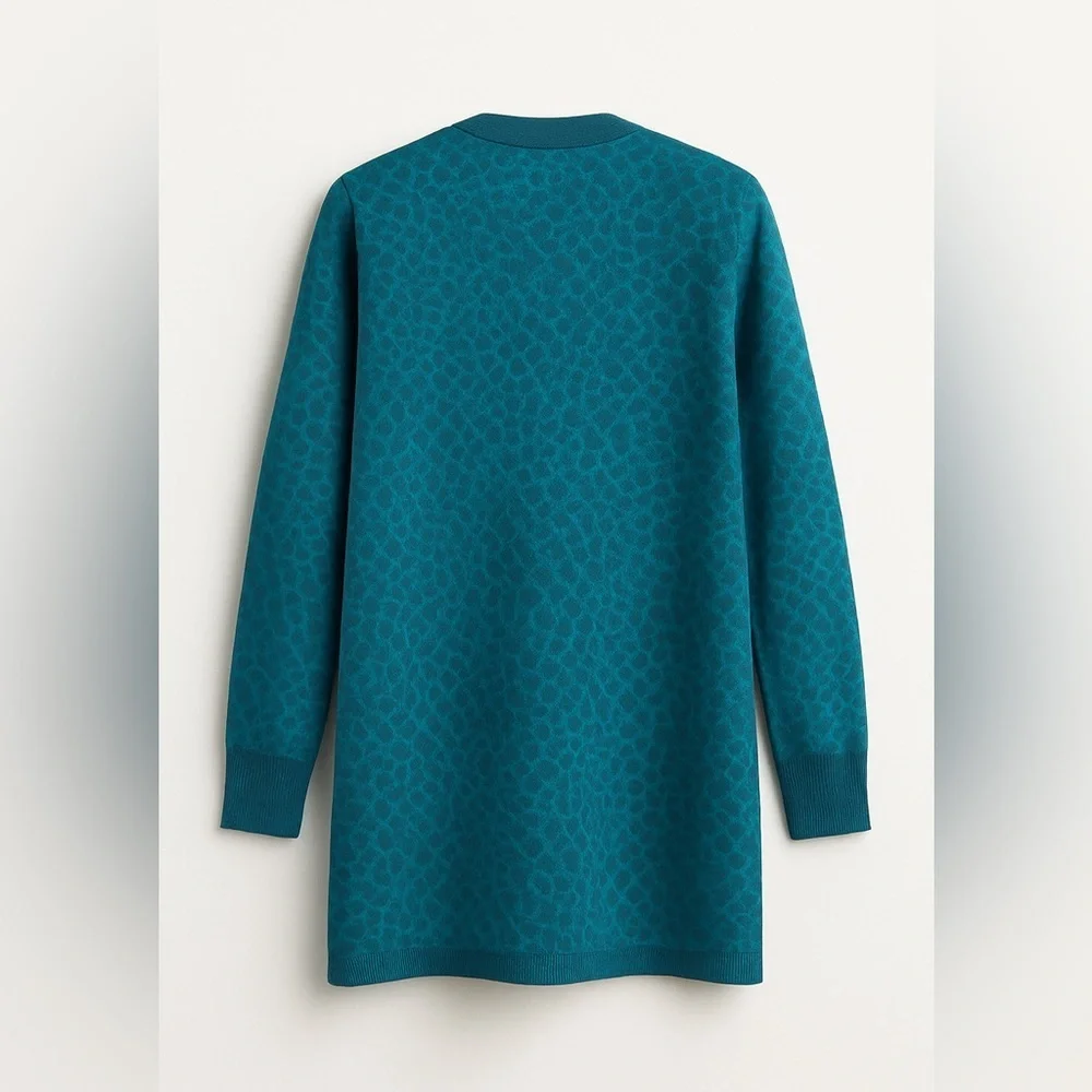 Teal Statement Elevated Casual Luxe Jacquard Snake Print Cardigan NWT S #830
